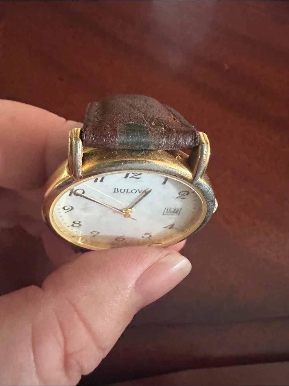 Bulova Gold-Tone Case Men’s Watch with Brown Leather Strap